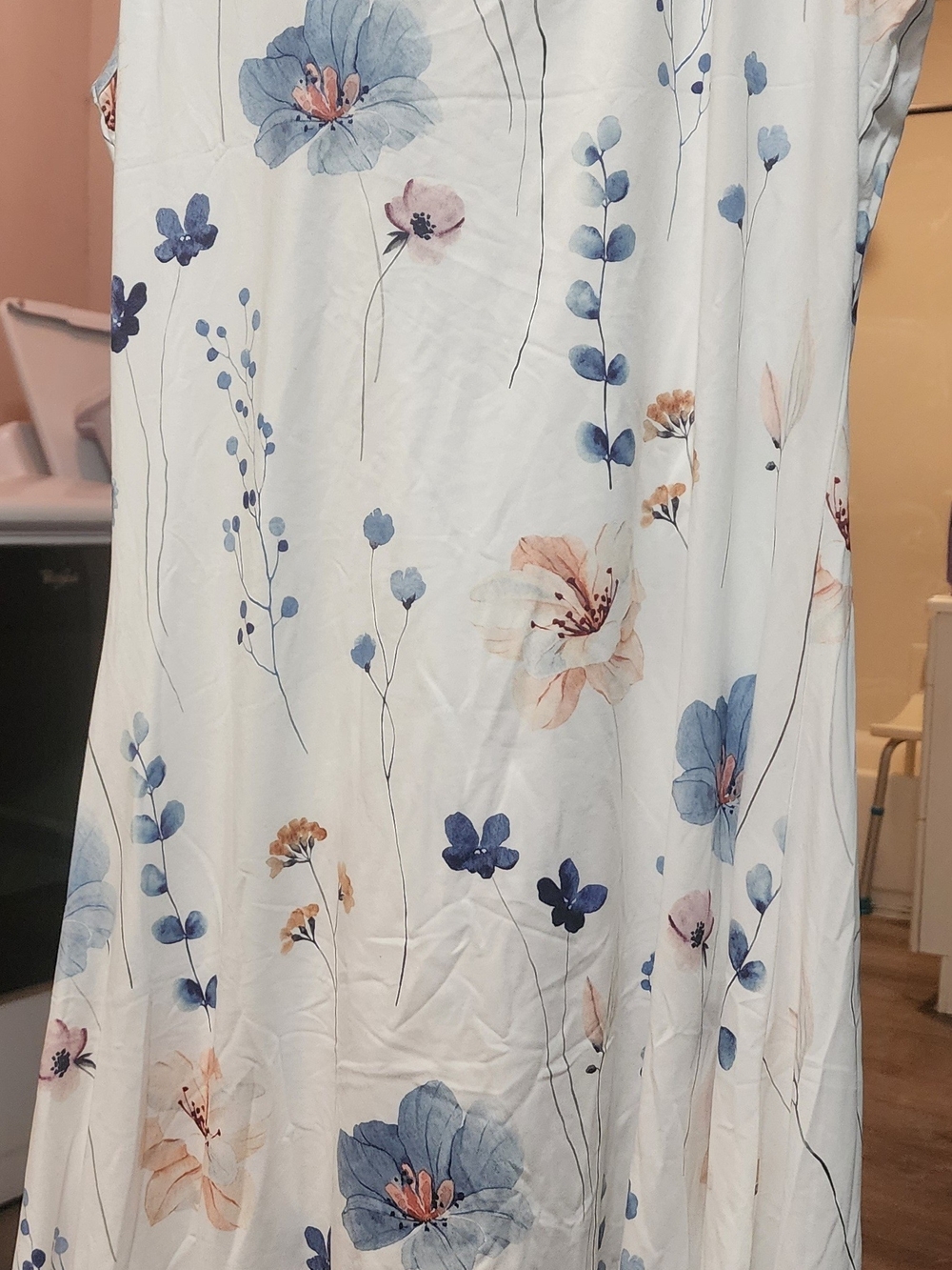 Floral Blue & Peach Garden Print Dress Sz Med